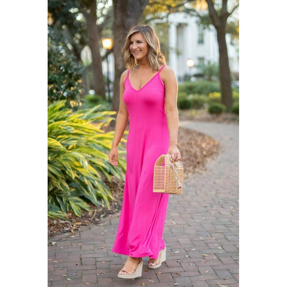 Gibson x Living Casual Knit Maxi Dress In Bright Pink Size XS